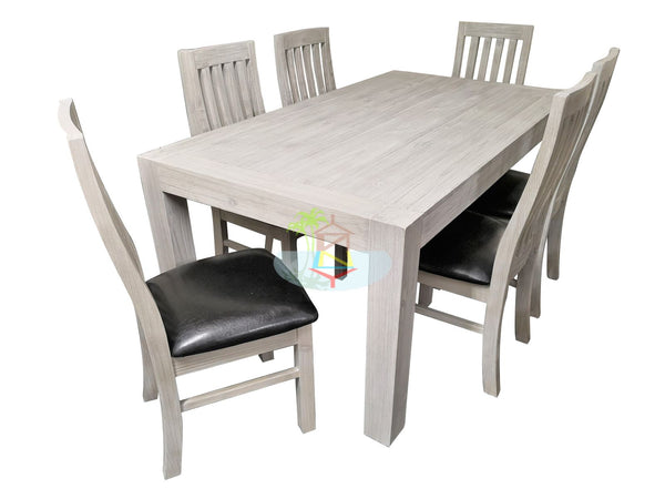 Amanda# NZ Pine White Wash White Wash Dining Suite | 1.8M Table&6 Chairs| TR