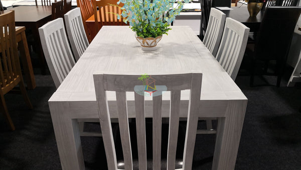 Amanda# NZ Pine White Wash White Wash Dining Suite | 2.1M Table&8 Chairs| TR