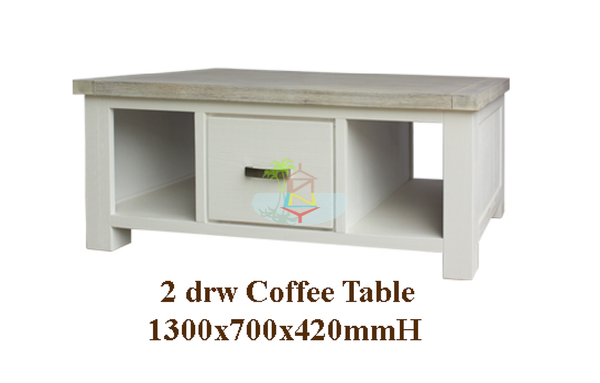 Ashland# Acacia White&Wood Ash Top Coffee Table | &2 Drawer