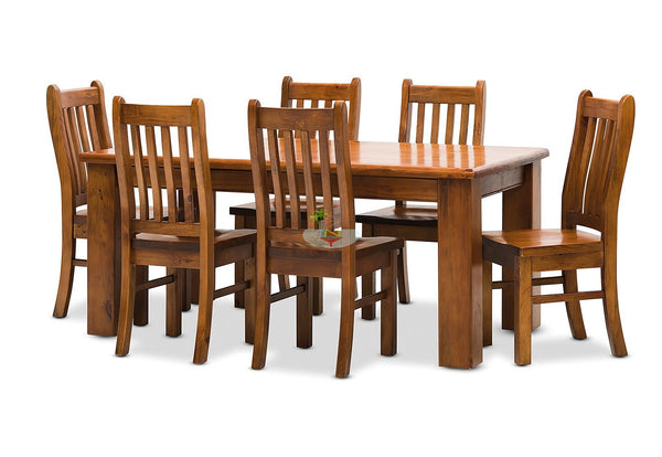 Felton# NZ Pine Chunky Dining Suite | 1.8M Table&6 Chairs| TR