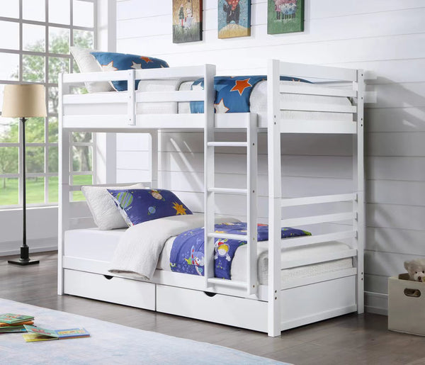 -Weekly Specials- Tina# Solid Wooden Bunk bed & 2 Drawers | Single+Single | White