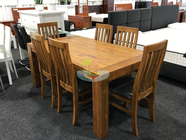 Woodgate# NZ Pine Rustic Dining Suite | 1.8M Table&6 Chairs| TR