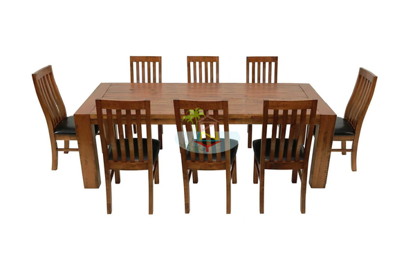 Woodgate# NZ Pine Rustic Dining Suite | 2.1M Table&8 Chairs| TR