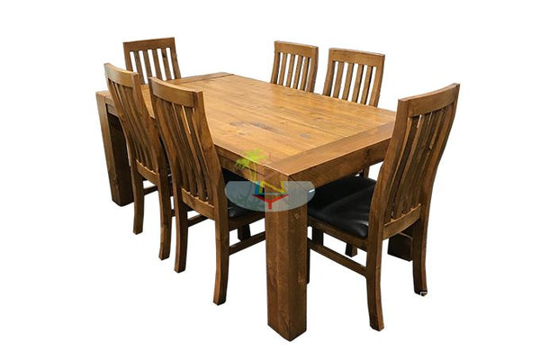 Woodgate# NZ Pine Rustic Dining Suite | 1.5M Table&6 Chairs